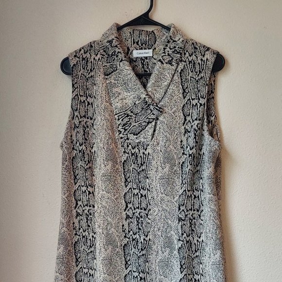 Calvin Klein Snake Skin Print Sleeveless Shawl Collared Thick Sheath Dress - Picture 3 of 10